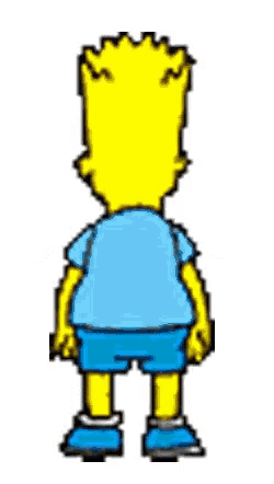 bart simpson is wearing a blue shirt and blue shorts and has an angry look on his face .