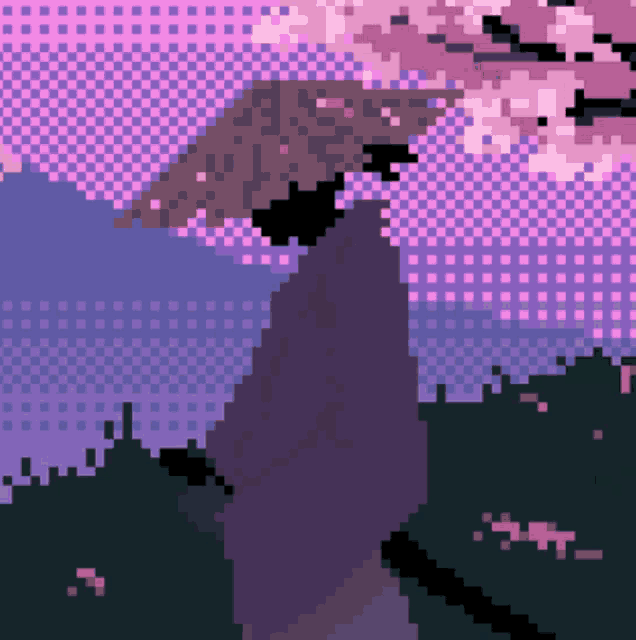 a pixel art of a samurai with a sword and a hat