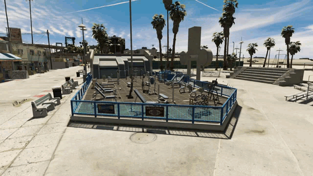 a fenced in area with a sign that says ' exercise park '