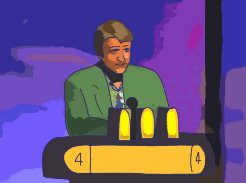a cartoon drawing of a man playing a game with the number 4 on it