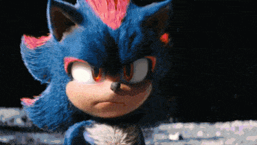 a close up of a blue and pink sonic the hedgehog looking at the camera