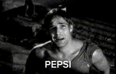 a black and white photo of a man with the word pepsi on the bottom right