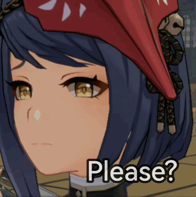a close up of a girl 's face with the words please written below her