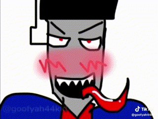 a cartoon of a man with a red tongue sticking out of his mouth .