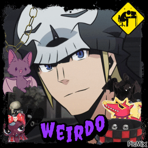 a picture of a cartoon character with the words weirdo on it