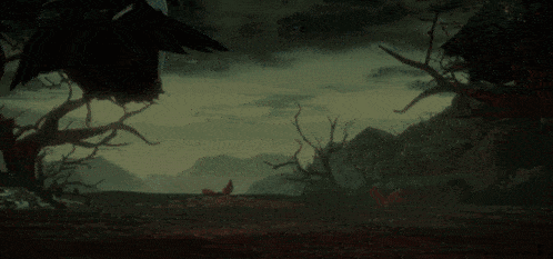 a painting of a landscape with mountains and trees