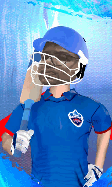 a cartoon drawing of a cricket player wearing a helmet