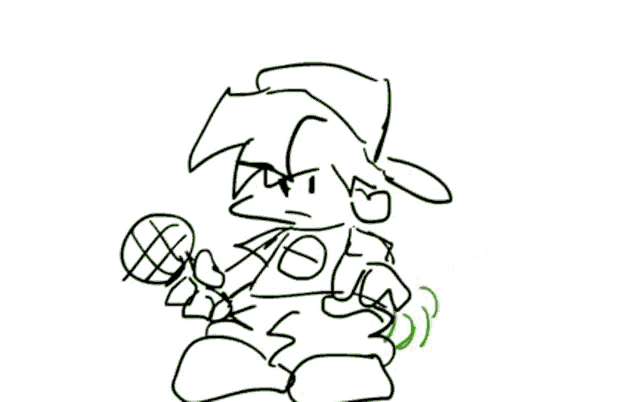 a black and white drawing of a cartoon character holding a microphone with a green background .