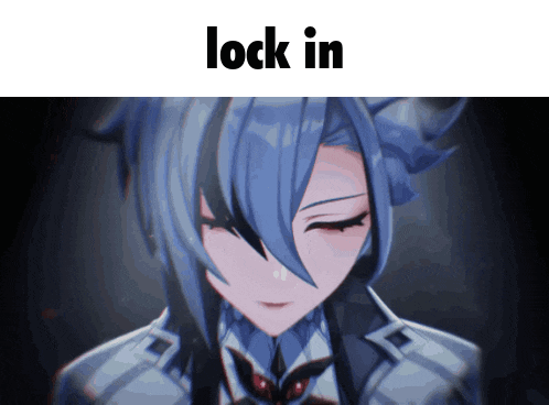 a picture of a girl with blue hair and the words lock in