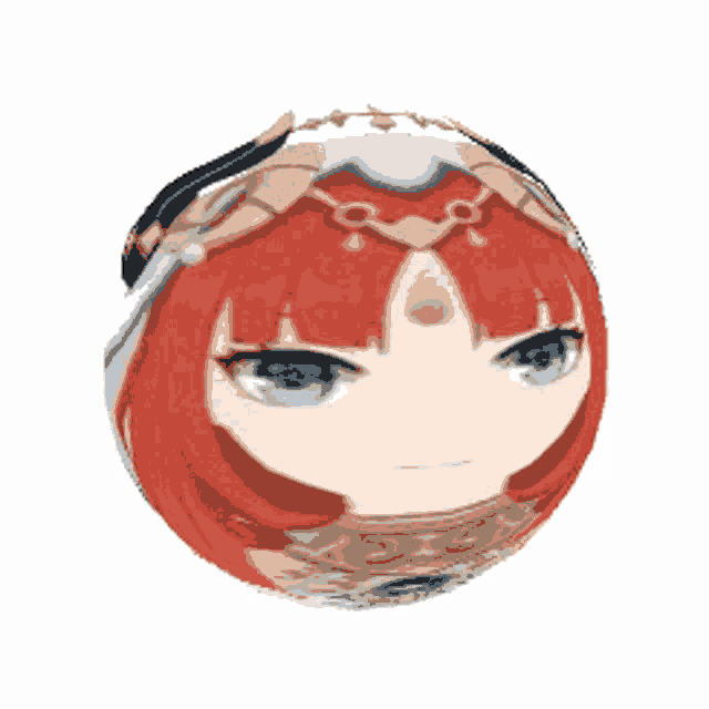 a cartoon character with red hair and blue eyes is sitting in a circle .