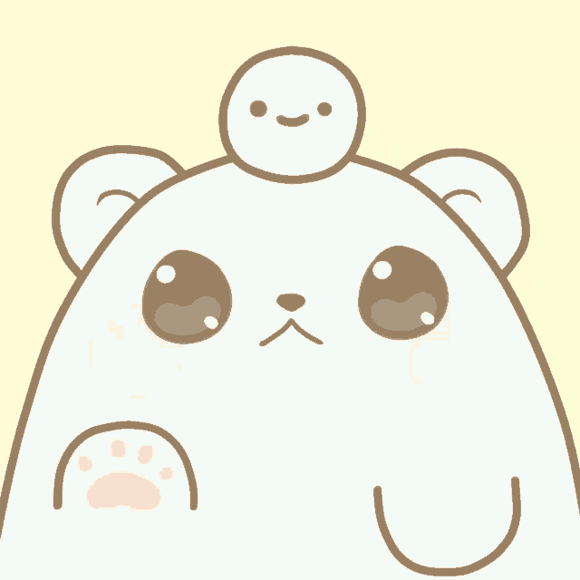 a cartoon drawing of a polar bear with a bird on top of its head