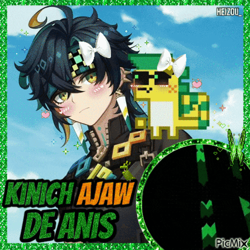 a picture of a girl with the name kinich ajaw de anis on it