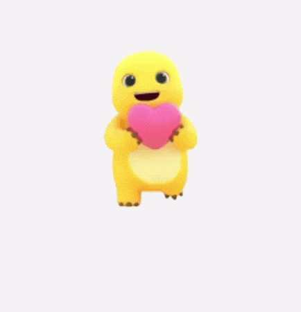 a cartoon character is holding a pink heart in its hands .