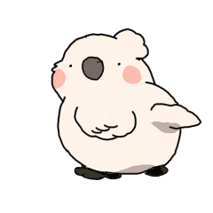 a cartoon drawing of a white bird with a brown beak and pink cheeks