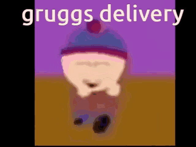 a cartoon character with the words gruggs delivery written on it