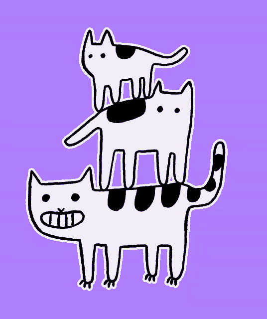 a drawing of three cats stacked on top of each other