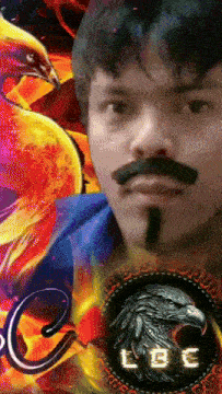 a man with a mustache and a lbc logo