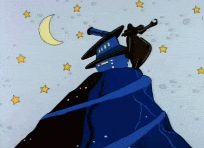 a cartoon drawing of a man looking through a telescope