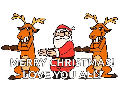 a cartoon of santa claus and two reindeer standing next to each other and saying merry christmas !