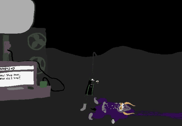 a drawing of a person laying on the ground with a speech bubble that says ' why '