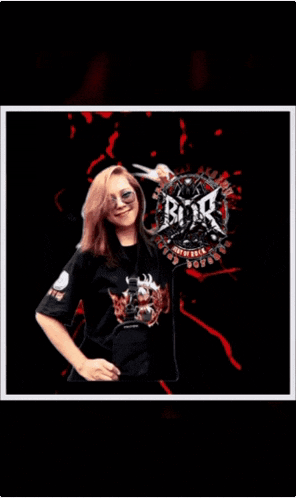 a girl wearing a black shirt that says ' art of rock '
