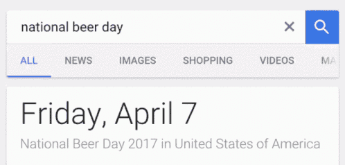 a google search for national beer day on april 7th