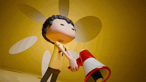 a cartoon character is holding a megaphone in his hand