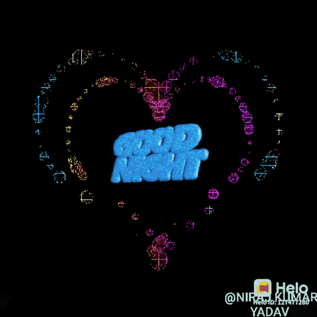 a colorful heart with the word good night written in it