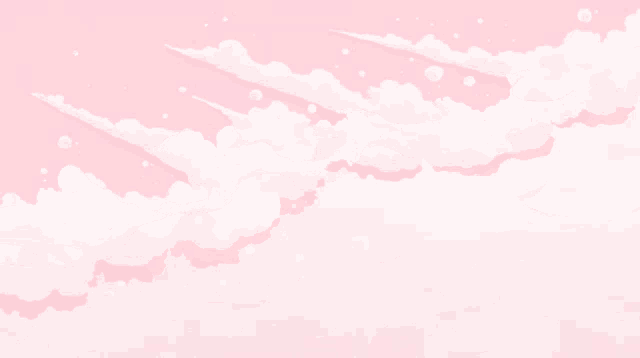 a pink background with white clouds and stars on it