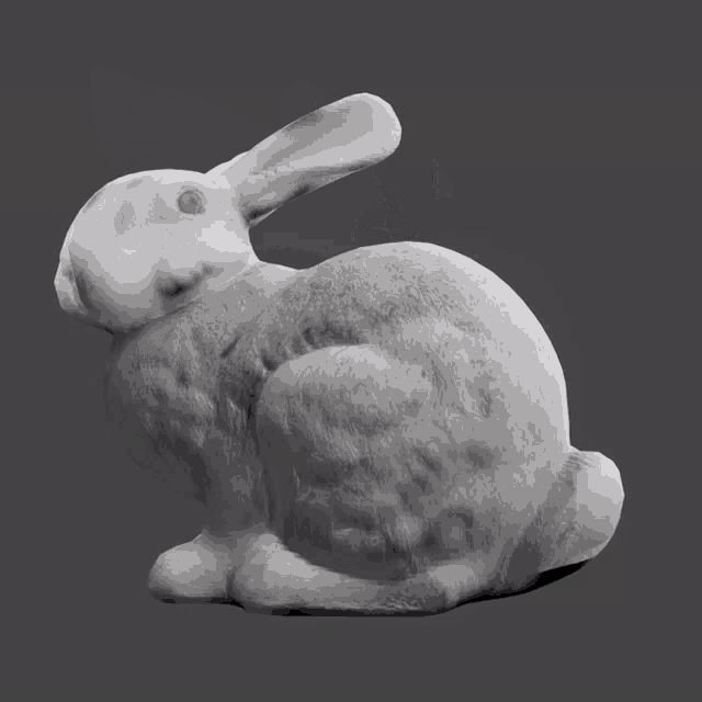 a white rabbit with a red eye is sitting down
