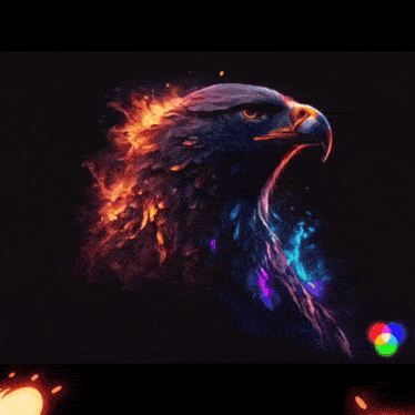 a painting of an eagle with fire coming out of its head