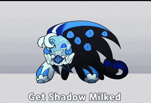 a cartoon drawing of a monster with the words get shadow milked below it