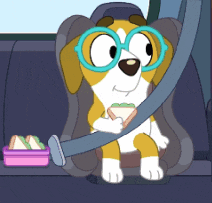 a cartoon dog wearing glasses is sitting in a car seat