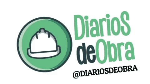 a green button with a hard hat on it and the words diarios de obra .