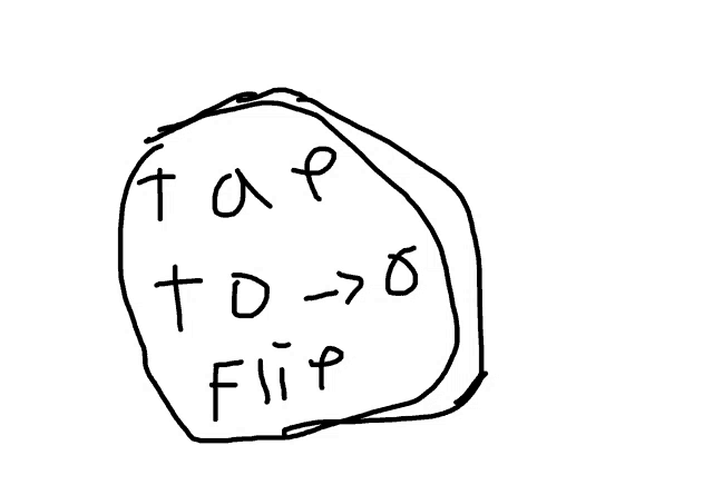 a black and white drawing with the words tap to flip written on it