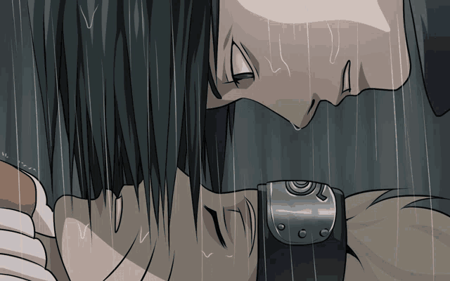 a drawing of a man and woman kissing in the rain with the letters mc on the bottom right