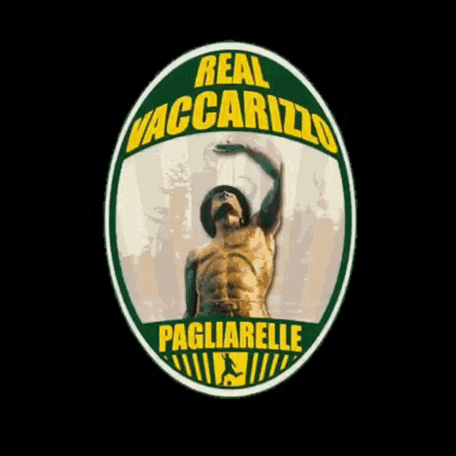 a sticker with a statue of a man and the words real vaccarizzo