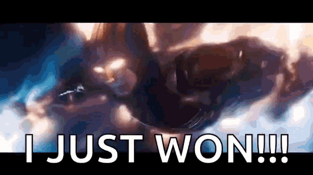 a black panther is flying through the air with the words `` i just won '' written on the bottom .