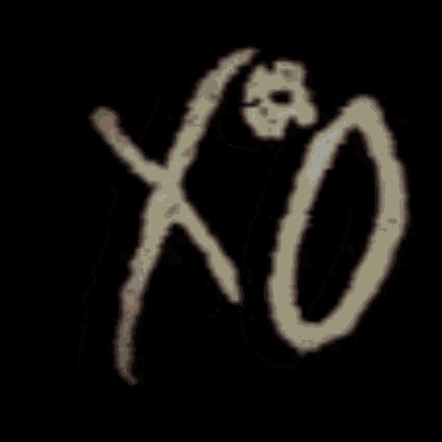 a pink x and o logo on a black background