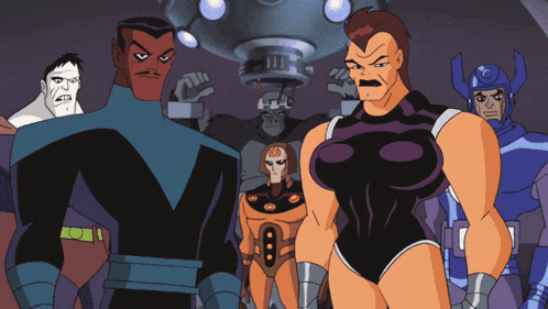 a group of cartoon characters are standing next to each other and the word psycho is on the bottom
