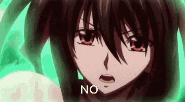 a close up of a girl 's face with the word no written in the corner