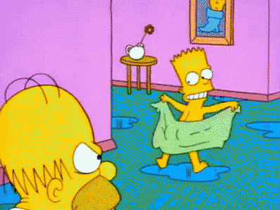 bart simpson is wrapped in a towel and homer simpson is angry