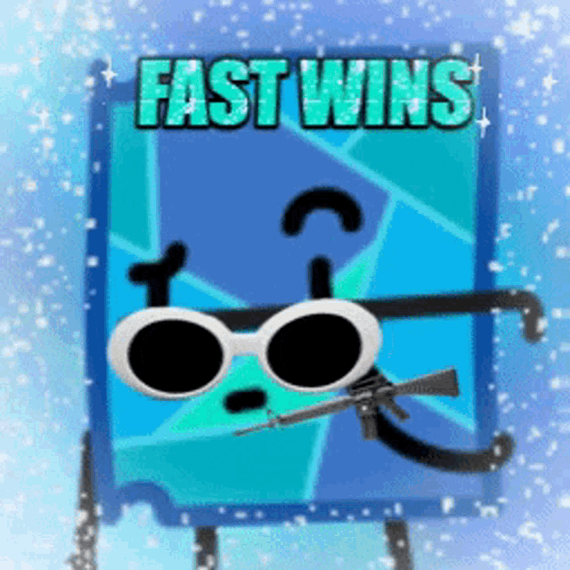 a cartoon character with sunglasses and a gun with the words fast wins above it