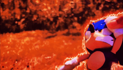 a sonic the hedgehog is surrounded by flames in a video game scene
