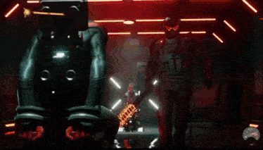 a man is laying on a bed in a video game while being attacked by a group of monsters .