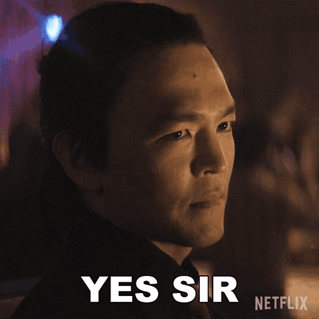 a close up of a man 's face and the words yes sir netflix