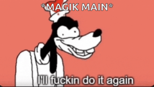 goofy wearing a santa hat says " magik main " and i 'll fuckin do it again