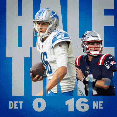 a poster for a game between the detroit lions and the patriots