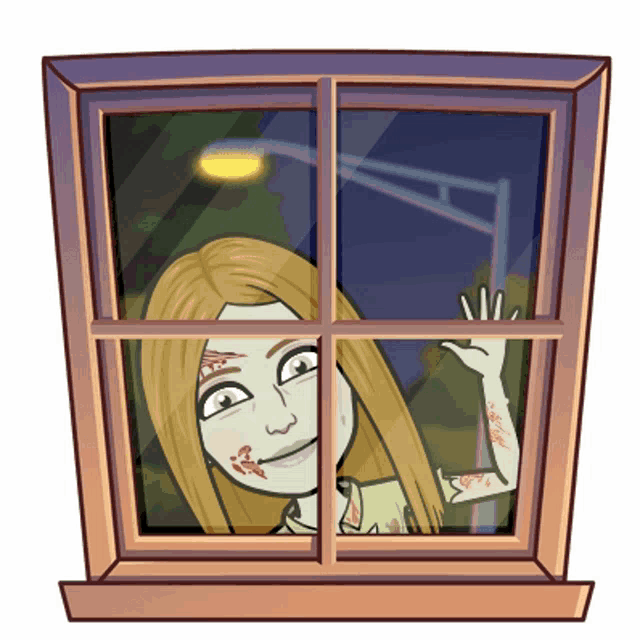 a cartoon of a zombie waving from a window