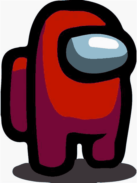 a red among us character with a black outline and a blue eye .